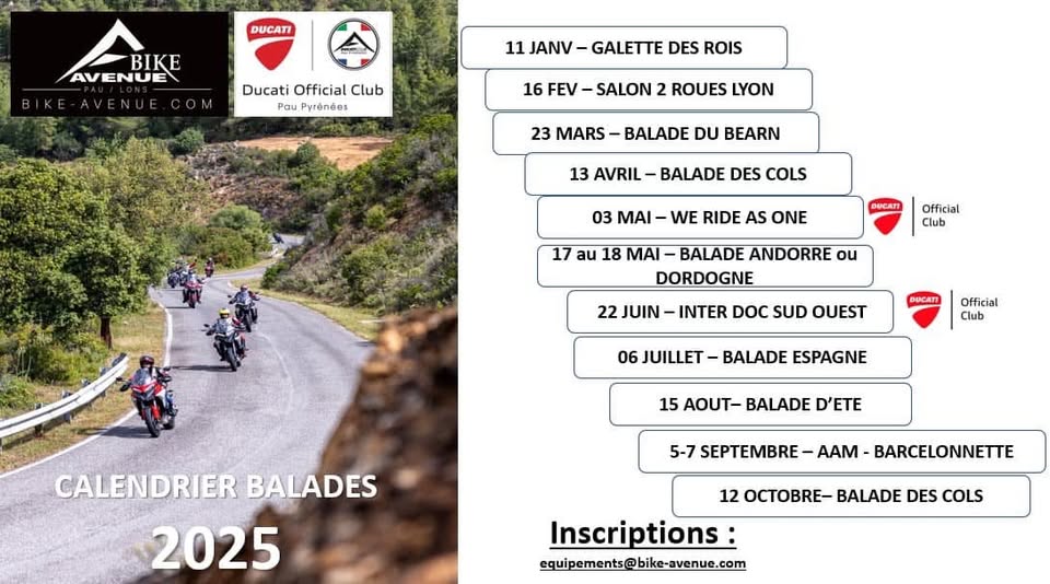 Calendrier des balades 2025 de Bike Avenue